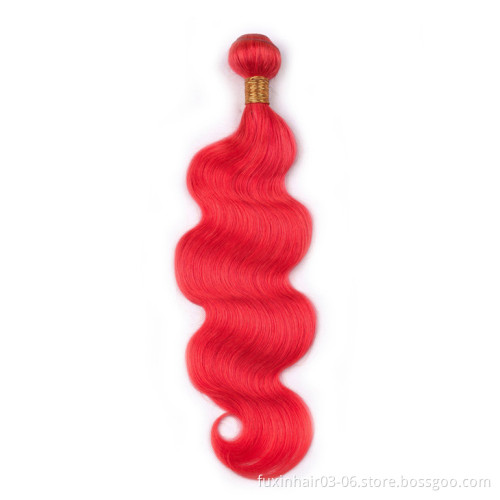 Wine Human Hair Weave Bundles with Closure Extension Red Hair Fuxin Brazilian Remy Hair WEAVING Machine Double Weft >=20%